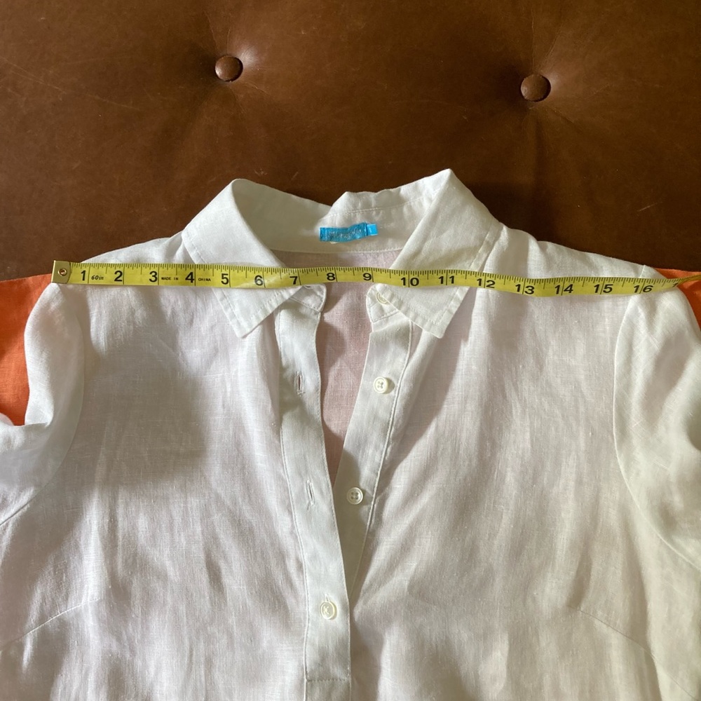 J McLaughlin SZ S white orange linen shirt dress - Picture 7 of 7
